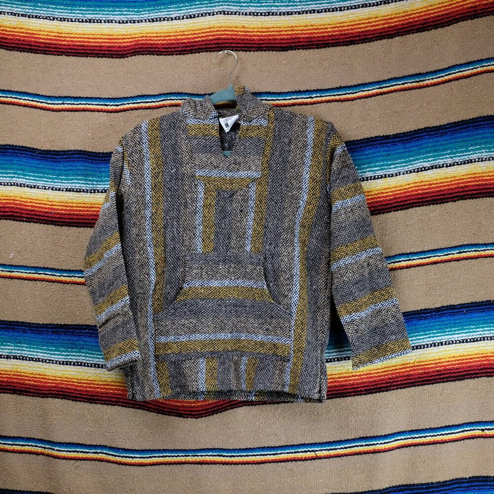 Striped Baja Pullover Sweater - Gray & Mustard